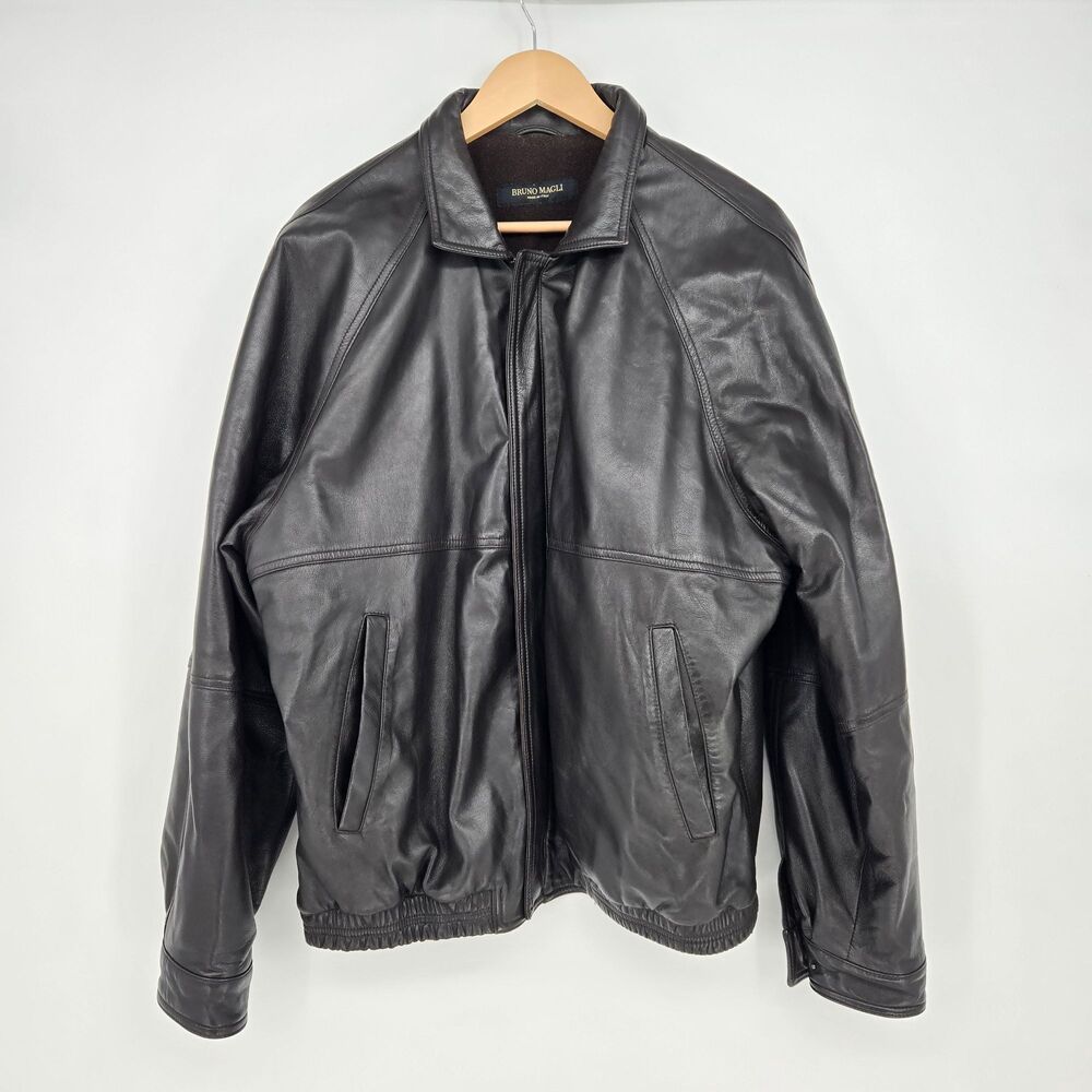 Vintage Bruno Magli black leather jacket with‎ wool lining - mens 44